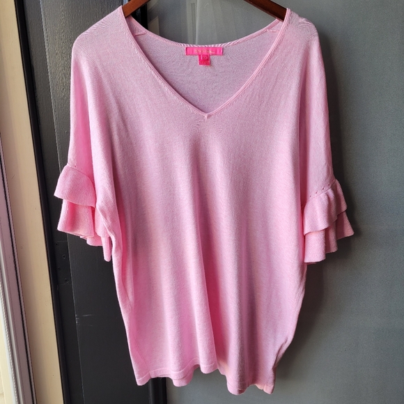 Lilly Pulitzer Kresta Sweater Heathered Resort PINK Retail $108 Coolmax M Mint - Picture 2 of 9